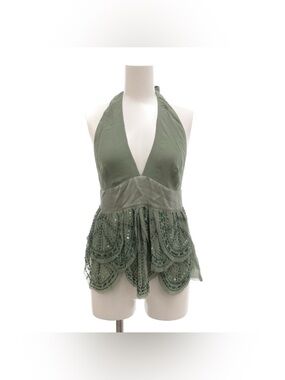 PATRIZIA PEPE Y2K NWT Beaded Sequin Halter Top Green 42 US 6